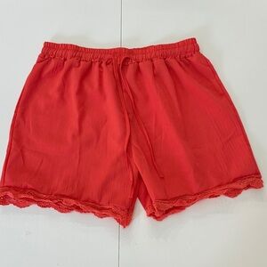 Women's Red Lace Trim Shorts